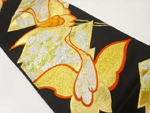 アンティーク　松皮菱に鶴・草花模様織出し袋帯（着用可）